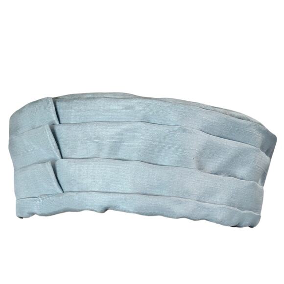 1960s Light Blue Pill Box Hat Hand Crafted Pleated Hat Band Design Size 6 Women - Picture 1 of 7